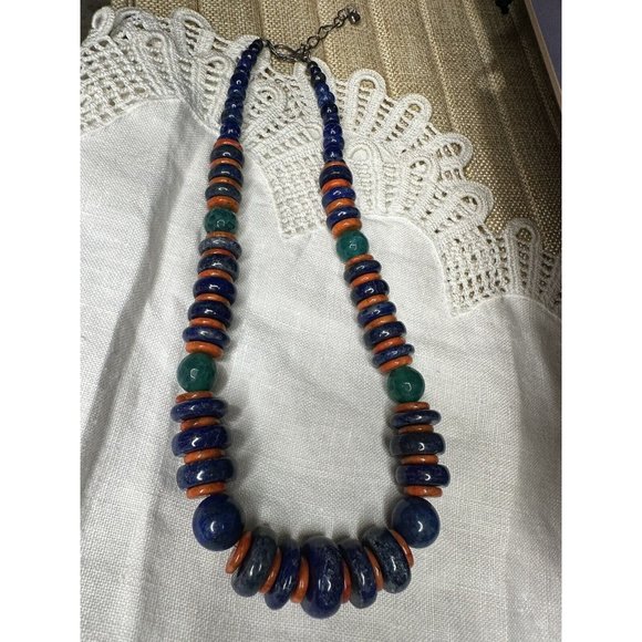 Jay King DTR Desert Rose Trading Sterling Silver Blue Lapis Orange Turq Necklace - Picture 5 of 7
